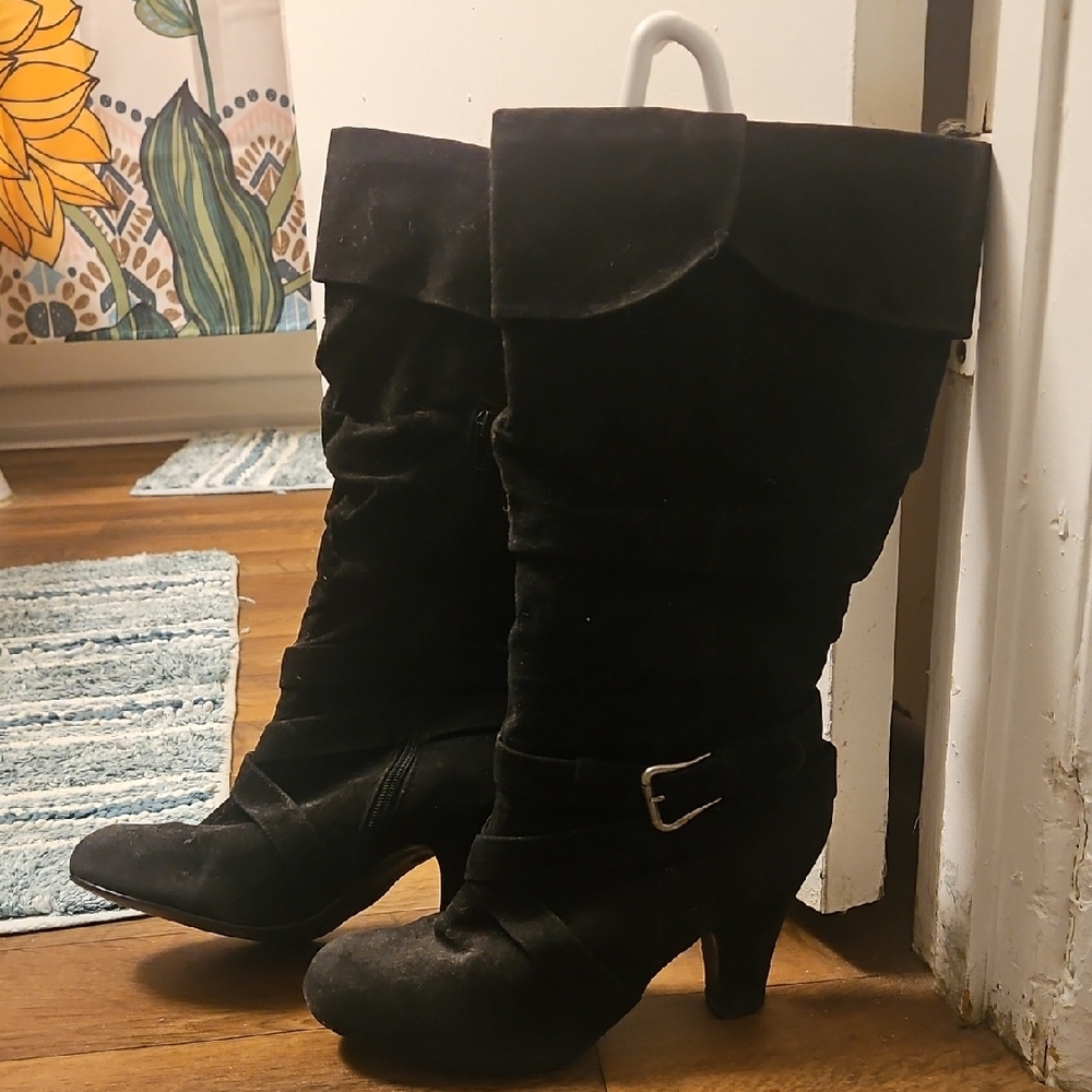 Cupid Black Heeled Boots for Women